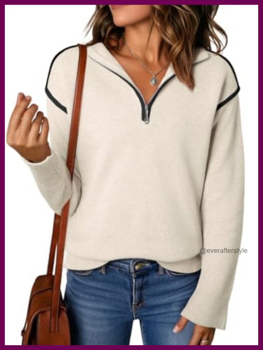 Women's Knit Pullover Sweater 1/4 Zip Stand Collar Long Sleeve Ribbed